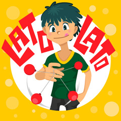 Illustration of Young boy kid playing clackers ball or lato-lato Indonesian traditional toy latto latto