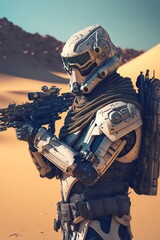 futuristic post-apocalyptic desert armored security. generative ai