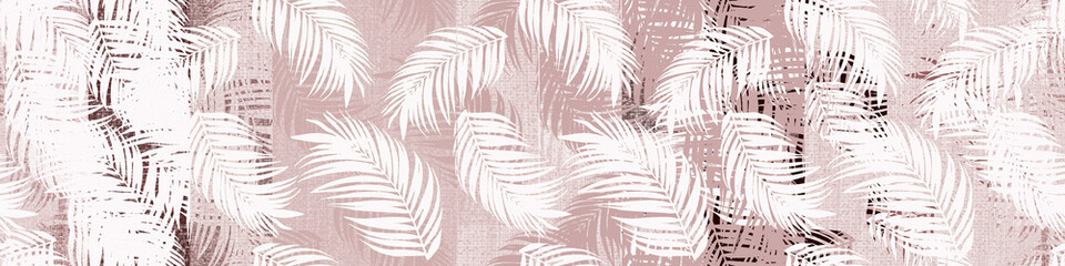 Vector pink collage contemporary natural seamless pattern. Modern abstract shapes, hand drawn textures, tropical leaves with exotic  for any purposes