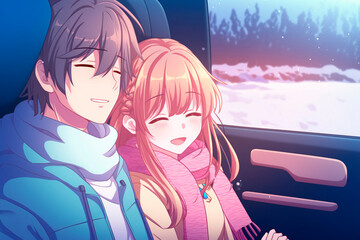 Anime girl and boy, romantic, relationship and valentines day concept. AI
