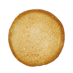 Top view of golden toasted round rusk toast aka beschuit. Isolated cutout on transparent background.