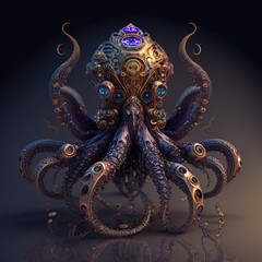 A highly detailed alien octopus steampunk. Generative ai