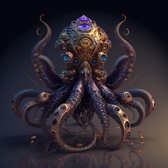 Obraz premium A highly detailed alien octopus steampunk. Generative ai