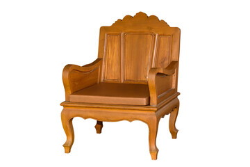 Wooden armchair with brown leather cushion