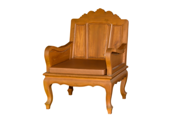 Wooden armchair with brown leather cushion
