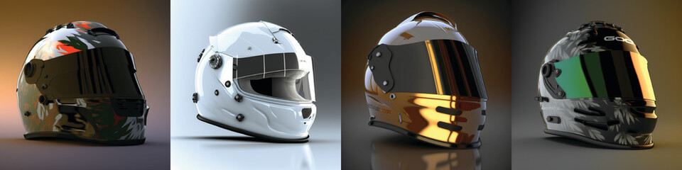 Fototapeta premium Motorcross motorsports high speed helmet design renders with gradient background and unique modern futuristic racing visor concepts