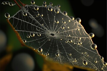 a close up of a water droplet on a leaf with a black background and a blurry background.
