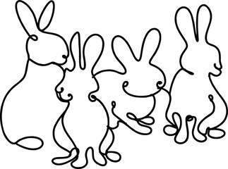 Set of Easter bunny in simple one line style.  Rabbit icon. Continuous line drawing of easter rabbit black and white minimalist hand drawn vector illustration. Isolated on white background.
