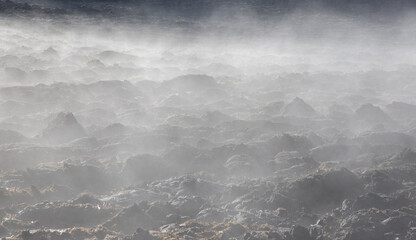 Steam evaporating from a plowed soil