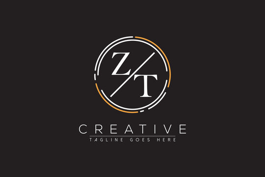 letter zt elegant and luxury Initial with circle frame minimal monogram logo design vector template