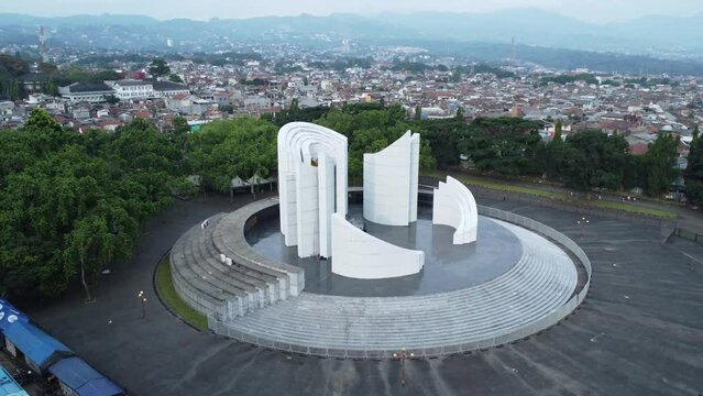 Bandung, Indonesia - December 30, 2022: Aerial View of the West Java People's Struggle Monument (Monju Monument)