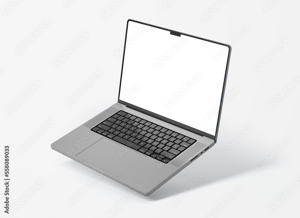 Wall mural laptop with blank screen isolated on white background