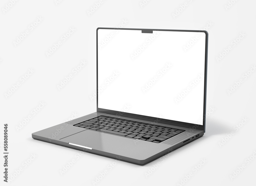 Wall mural Laptop with blank screen isolated on white background