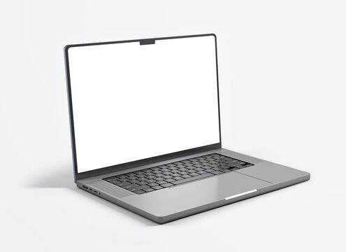 Laptop with blank screen isolated on white background