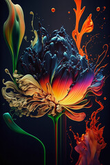 Abstract flower fluid art  bold colors, graphic design wallpaper background