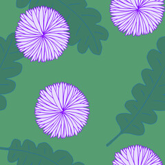 Dandelion flowers and leaves, continuous pattern, easy to change color, separate background, composed of khaki and lavender colors