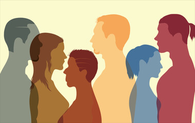 Multi-ethnic people cartoon and racial equality. Men and women from different countries and cultures. Vector Illustration