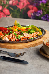 Traditional mexican beef fajitas also called alambre