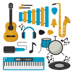 set of isolated objects - musical instruments.vector cartoon simple flat graphics.