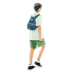 散歩する人の後ろ姿手描き水彩風イラスト
