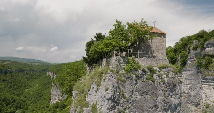 Miraculous monastery ruins on top a unclimbable Katskhi pillar in Georgia.