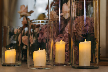 Wedding decor. Table for newlyweds. Wedding table. Table and candles.
