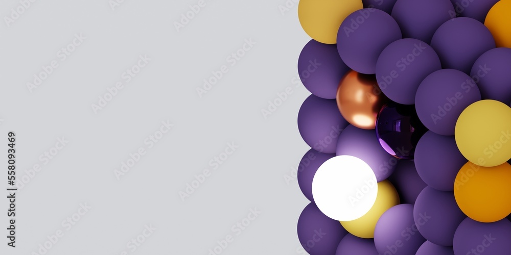 Poster 3d colorful cube with glowing spheres. abstract primitive shapes on white background. 3d illustratio