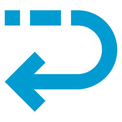 u turn dash left blue arrow icon
