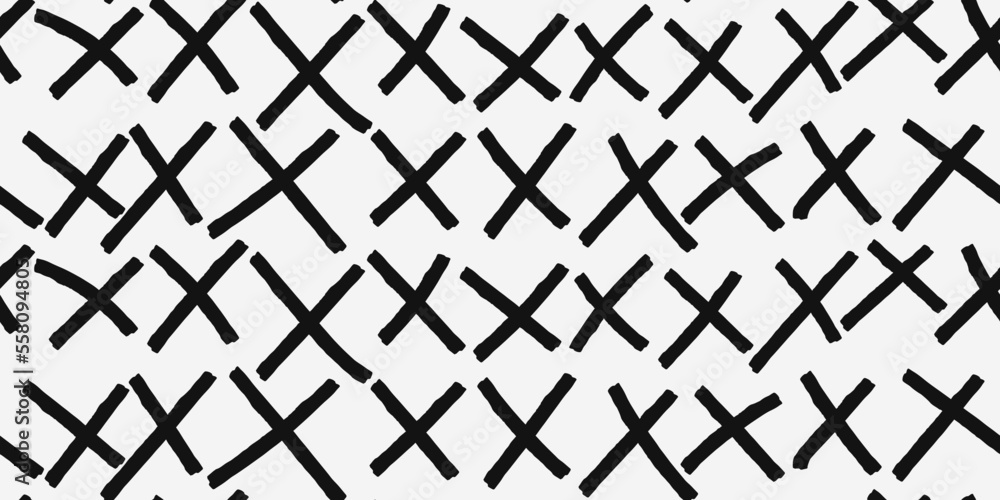 Poster Crosses drawn with a white marker. Vector seamless print for various surfaces. Stylish print for textiles, pillows, notebooks, cups, wallpapers, packaging, digital backgrounds.