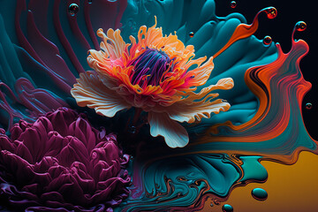 Fototapeta premium beautiful abstract flower fluid art bold colors, graphic design wallpaper background
