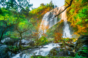 waterfall in the mountains, Khlong Lan Waterfall, Khlong Lan National Park, Kamphaeng Phet, in Thailand.Onsen atmosphere.