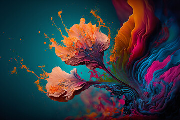 Fototapeta na wymiar Colorful abstract flower fluid art bold colors, graphic design wallpaper background