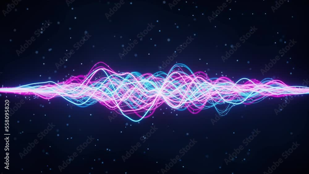Poster abstract wave gradient curves and particles, 3d rendering.
