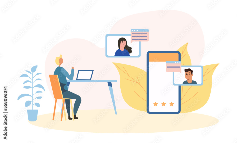 Poster Concept with people message chatting in a flat design
