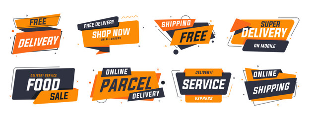 Set of free delivery badges. Online shipping stickers collection