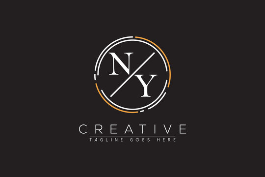 letter ny elegant and luxury Initial with circle frame minimal monogram logo design vector template