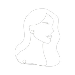 Woman portrait for organic cosmetics.One line drawing.Portrait face of woman one line drawing with continuous line.Modern minimalism art. Woman portrait for poster, cover design.Vector illustration.