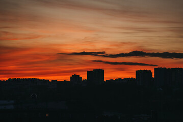 City silhouette. Silhouette panorama of the city. Architecture silhouette. City at dawn. Sunset in the city.