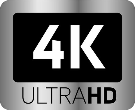 Silver video quality or resolution icons in 4K. Video screen technology.