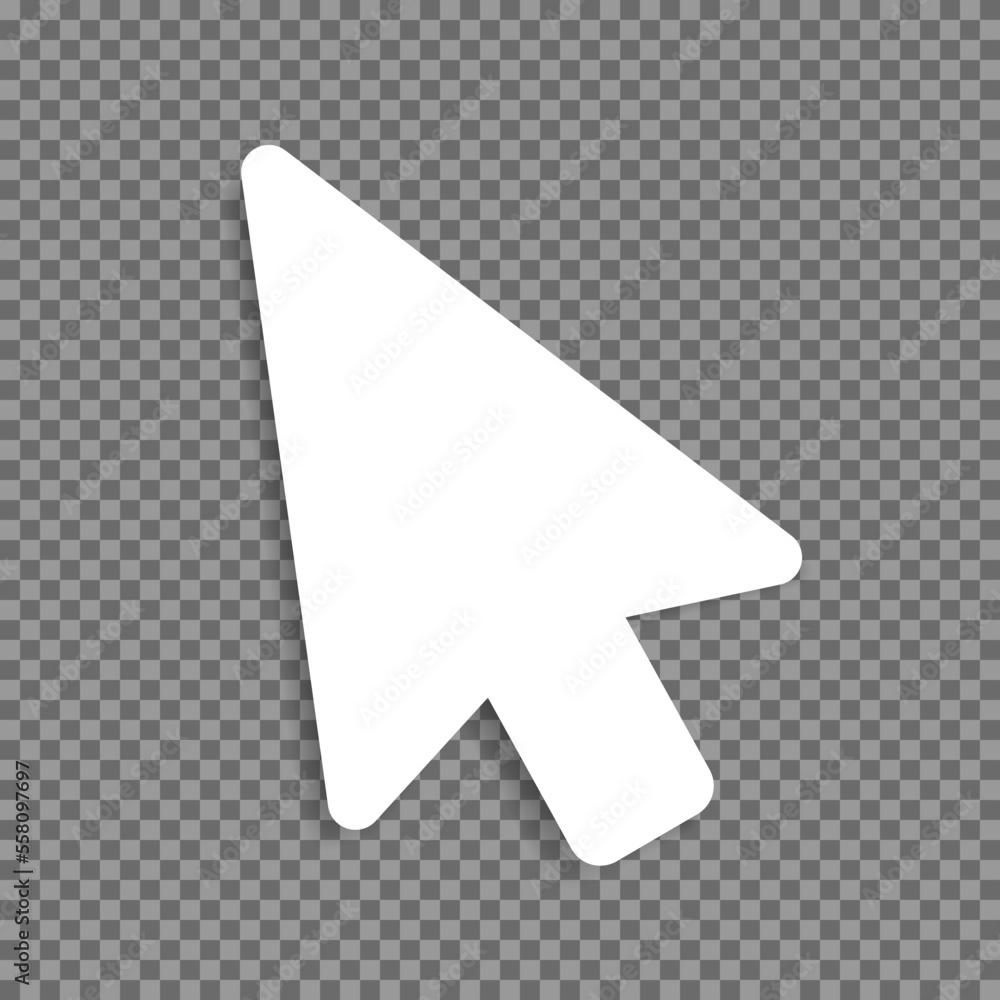 Poster a white computer mouse pointer icon with a shadow on a transparent background. vector illustration.