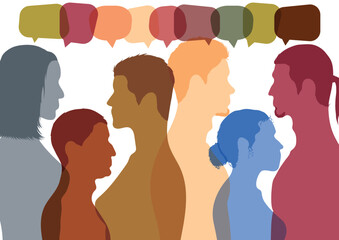 Several people talking in a group profile. Crowd speaks, concept communicates. Vector Illustration. A communication bubble and a social networking site.