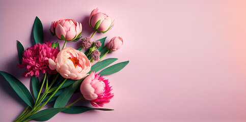 Obraz premium Beautiful Bouquet of flowers copy Space. Generative AI