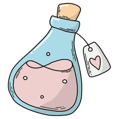 Hand drawn isolated Valentine's day PNG element of love potion for posters, prints, cards, stickers, clip art, icons, scrapbooking, etc. 
