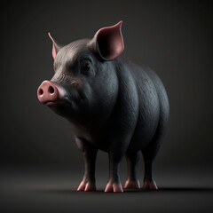 Big pig on a gray background 3d 4k