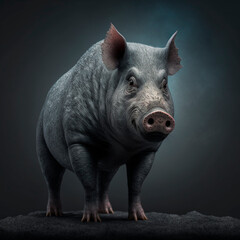 Big pig on a gray background 3d 4k