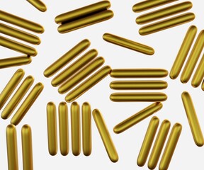Rod-shaped gold nanoparticles or gold nanorod 3d rendering