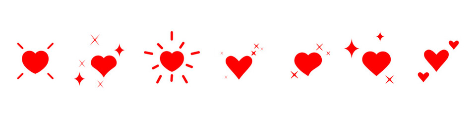 Red Heart icon.Simple line heart icon.Vector set of love symbols. Red heart shapes icons set.Hand drawn doodles heart.Valentine's day.