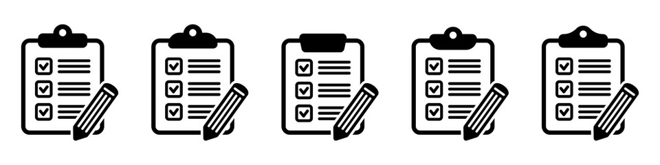 Clipboard with pencil vector icon. Black illustration isolated on white background for graphic and web design.