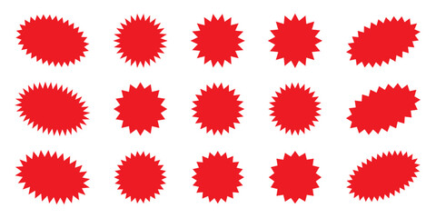 Starburst speech bubbles, bursting promo star tag, bursting sticker promo badges. Explosion star button vector illustration.