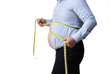 Isolated shot of obese man wearing tight shirt